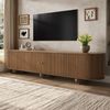 Merax Rundungen TV Lowboard, TV Schrank, Schiebetüren, Retro TV Möbel, Wohnzimmermöbel, vertikal geriffelte Schiebetüren, Kugelfüße, Nussbaum Bild 2
