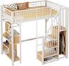 Hochbett mit Stauraumtreppe & Arbeitsbereich – Metallbett 90x200 cm,platzsparendes Jugendbett für kleine Räume,Weiß Bild 5