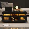 Couchtisch Sofatisch Wohnzimmertisch, Hochglanzoptik, LED-Beleuchtung per App steuerbar, Schrank mit Ladeanschluss und Steckdose, geeignet für Büro und Arbeitszimmer, Holz, schwarz, 100 x 50 x 43 cm Bild 4