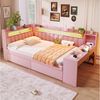 Merax Daybett 140x200 cm mit LED-Beleuchtung und USB-Anschlüssen (Schlafsofa Sofabett Jugendbett Einzelbett aus Leinen, 1 tlg), Polsterbett Tagesbett mit 2 Schubladen und integriertem Schreibtisch Bild 3