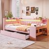 Merax Daybett 140x200 cm mit LED-Beleuchtung und USB-Anschlüssen (Schlafsofa Sofabett Jugendbett Einzelbett aus Leinen, 1 tlg), Polsterbett Tagesbett mit 2 Schubladen und integriertem Schreibtisch Bild 4