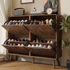 REDOM Schuhschrank Schuhschrank 105 x 90 x 24 cm in Nussbaumoptik mit 4 Klapptüren (Packung, 1-St, Moderner skandinavischer Stil, 4 Flügeltüren) Doppelstöckiges Design mit Platz für 18–24 Paar Schuhe. Bild 3