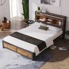 Metallbett 140x200 cm mit Stauraum-Kopfteil, Holzoptik, Doppelbett mit Ablagefächern und 26,5 cm Bodenfreiheit,inklusive Taschenfederkern Bild 4