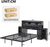 Polsterbett 140×190 cm mit LED, USB/USB-C und 2 ausziehbaren Nachttischen, Grau, ohne Matratze Bild 5