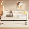 Schlafsofa mit LED-Beleuchtung, Lattenrost, Schubladen, USB/Typ-C Anschlüssen, 90x200cm, Polsterbett, Einzelbett, Leinen Bild 3