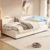Schlafsofa mit LED-Beleuchtung, Lattenrost, Schubladen, USB/Typ-C Anschlüssen, 90x200cm, Polsterbett, Einzelbett, Leinen Bild 2