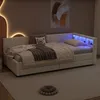Schlafsofa mit LED-Beleuchtung, Lattenrost, Schubladen, USB/Typ-C Anschlüssen, 90x200cm, Polsterbett, Einzelbett, Leinen Bild 4