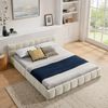Doppelbett 160x200 cm mit Chenille-Bezug, Eukalyptusholzrahmen & Eisenstruktur, hohe Tragkraft 300kg,Beige Bild 3