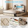 ADWOLT Polsterbett Doppelbett Stauraumbett mit 4 Schubladen Samtstoff, 140x200 cm,Mit USB+TYPE-C,LED-Beleuchtung,Schubladen mit Rädern,Beige Bild 4