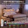 ADWOLT Polsterbett Doppelbett Stauraumbett mit 4 Schubladen Samtstoff, 140x200 cm,Mit USB+TYPE-C,LED-Beleuchtung,Schubladen mit Rädern,Beige Bild 2