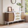 Sideboard Weiß Natur Holz 140cm,Schrank Lowboard mit Rattan Schubladen,Höhenverstellbare Böden Bild 2