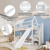 [318719012WAA]Etagenbett mit Treppe und Rutsche, Hausbett, Treppe mit Stauraum, Rahmen aus Kiefernholz und MDF, Kinderbett mit Fenster und Dach, mit Fallschutzgitter und Schublade, Weiß, 90x200cm*2 Bild 5