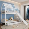 [318719012WAA]Etagenbett mit Treppe und Rutsche, Hausbett, Treppe mit Stauraum, Rahmen aus Kiefernholz und MDF, Kinderbett mit Fenster und Dach, mit Fallschutzgitter und Schublade, Weiß, 90x200cm*2 Bild 2