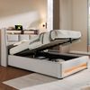 Polsterbett mit USB 90x200 cm,LED Einzelbett mit Lattenrost aus Metallrahmen,Bettgestell aus Leinenmaterial Jugendbett (Ohne Matratze) Bild 4