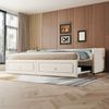 Daybettt, 90x200cm Tagesbett mit ausziehbarem Bett,Schlafsofa mit zwei Schubkästen, Einzelbett(Ohne Matratze), Leinen, minimalistisches Styling, beige Bild 3