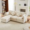 Ecksofa aus Chenille, modular mit beweglichem Hocker & 4 Kissen, 216 x 161 x 81 cm, Beige Bild 5