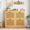 GarveeMore Schuhschrank aus Rattan mit 4 Klappschubladen für Eingangsbereich,Flur 105 x 23 x 96 cm freistehender Schuhschrank aus Holz mit verstellbaren Einlegeböden Bild 3
