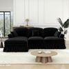 Flieks 3-Sitzer Ecksofa, Modular L-Sofa mit 3 Kissen & 1 Ottoman, abnehmbarer Volant, Flared-Armlehnen & Holzbeinen, Chenille, Schwarz Bild 3