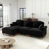 Flieks 3-Sitzer Ecksofa, Modular L-Sofa mit 3 Kissen & 1 Ottoman, abnehmbarer Volant, Flared-Armlehnen & Holzbeinen, Chenille, Schwarz Bild 2