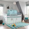Hochbett Kinder 90x200 cm mit Matratze Kinderbett Kinderhochbett Stockbett Tunnel Vorhang Grün Mintgrün Holz Massiv Lattenrost Bild 2