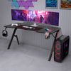 Todeco 160 x 60cm Gaming Tisch mit LED, Gaming Schreibtisch, PC Tisch Gaming mit Kohlefaseroberfläche, mit Kopfhörerhaken Getränkehalter, Ergonomischer PC Gaming Tisch Bild 2