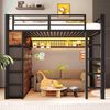 Merax Hochbett, Metall Kinderbett 140x200cm mit 8 Schubladen LED-Beleuchtung Lochwand, schwarz Bild 3