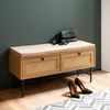Schuhbank mit Stoff-Sitzfläche 100 x 48 x 38 cm Garderobenbank Eiche-Dekor, Sitzbank Rattan Klein Gepolstert, Bank Schmal Flur mit Stauraum, Flurbank Flurmöbel mit Schubladen Bild 2