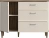 Forte LACETTI Kommode 120, moderne Kommode mit Skandi Lamellen Design, 3 Schubladen, 1 Tür, Holzwerkstoff, Sand mit Valencia Eiche Holzdekor, 120,1 cm breit x 91,7 cm hoch x 41,2 cm tief Bild 4