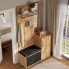 Kompaktgarderobe mit Spiegel, Sitzbank und Schuhschrank, Holzoptik Eiche, Stauraumschrank, Kleiderhaken Bild 5