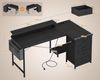 ODK L-förmiger Schreibtisch mit USB-Ladeanschluss, Schwarz 140x80cm Bild 3