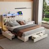 Furnishings Home Polsterbett LED Doppelbett 140x200cm, Stauraumbett mit Kopfteil und 3 Schubladen (mit Lattenrost und Ladefunktion, mit Komforthöhe, Leises Design Bett), Samtmaterial Polsterbett mit RGB Beleuchtung Bild 5