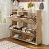 Eleganter Schuhschrank aus Holz mit Rattantüren – 4 Türen, Metallrahmen und oberes Regal für stilvolle und übersichtliche Aufbewahrung. Bild 4