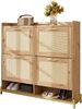Eleganter Schuhschrank aus Holz mit Rattantüren – 4 Türen, Metallrahmen und oberes Regal für stilvolle und übersichtliche Aufbewahrung. Bild 2