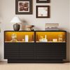 KLAM HOME Sideboard Kommode, Sideboard, 130*35*68cm mit 2 Kabinett, 4 Fächern, Glastüren (Beistellschrank mit LED-Licht, Wohnraumschrank mit viel Stauraum), Buffetschrank Anrichte, 1 St, für Wohnzimmer oder Flur Bild 5