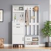 7-in-1 Multifunktions-Flurschrank in Weiß, Schuhwechselbank mit Polster, 2 Schubladen, 2 Schränke, Lochplatten-Design Bild 3