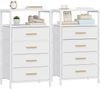 Nachttisch 2er Set, Beistelltisch mit 2 Stoff-Schubladen und Regalen, Offenes Fach, Couchtisch, Nachtschrank Schlafzimmer, für Wohnzimmer, Schlafzimmer, Weiß Bild 2
