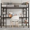 Merax 90x200cm Bettgestell Metallbett, Eisenbett mit Schreibtisch, Hochbett mit vier kleinen Regalen und einem großen Bücherregal für Kinder, Jugendliche und Erwachsene, schwarz Bild 2