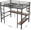 Merax 90x200cm Bettgestell Metallbett, Eisenbett mit Schreibtisch, Hochbett mit vier kleinen Regalen und einem großen Bücherregal für Kinder, Jugendliche und Erwachsene, schwarz Bild 4