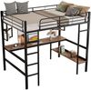 Merax 90x200cm Bettgestell Metallbett, Eisenbett mit Schreibtisch, Hochbett mit vier kleinen Regalen und einem großen Bücherregal für Kinder, Jugendliche und Erwachsene, schwarz Bild 5