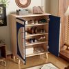 Schuhschrank Blau Naturfarbe mit geometrischen Rundtüren 76×37×98,5 cm aus Spanplatte Bild 3