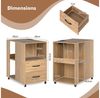 COSTWAY Beistelltisch, Nachttsich mit Ladestation & Rollen, 2 Schubladen Bild 3