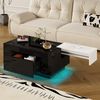 Couchtisch, Hochglanz mit LED-Beleuchtung, Ausziehbare schwarz-weiße Tischplatte, Versteckter Stauraum, MDF, Schwarz + Weiß Bild 3