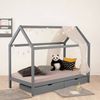Kinderbett mit Matratze Kinderhaus Spielbett Hausbett 90x200 cm Grau mit Bettkasten Bild 3