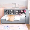Merax Doppelbett Daybett Massivholzsofa 140*200cm, mit Schubladen, mit USB-Steckdose und LED-Lichtleiste, multifunktionales Doppel-Holzbett, Grau Bild 3