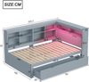 Merax Doppelbett Daybett Massivholzsofa 140*200cm, mit Schubladen, mit USB-Steckdose und LED-Lichtleiste, multifunktionales Doppel-Holzbett, Grau Bild 4