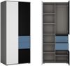Jugendzimmer Schreibtisch mit Kleiderschrank LIIVA-129 in grau mit schwarz, weiß, blau, B/H/T: ca. 223,1/197/60,1 cm Bild 4