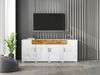 Sideboard, mit 4 Türen, 2 Schubladen & 8 Holzfüßen, 208x39,5x80 cm, Weiß/Braun Bild 2