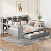 Multifunktionales Massivholz-Schlafsofa 140x200 cm mit Schreibtisch, Regalen, Schubladen, USB-Anschluss,Grau Bild 2