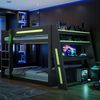 Merax Etagenbett, Gaming Kinderbett, 140x200cm, mit Schreibtisch Aufladen LED-Beleuchtung, Schwarz+Grün Bild 3