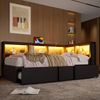 Metall-Tagesbett 90x200 cm mit Ausziehbett, 5 Stauschränken, LED-Beleuchtung und USB-Ladestation, Schwarz Bild 2